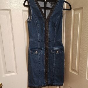 White House Black Market Denim Mini Dress with Black Trim